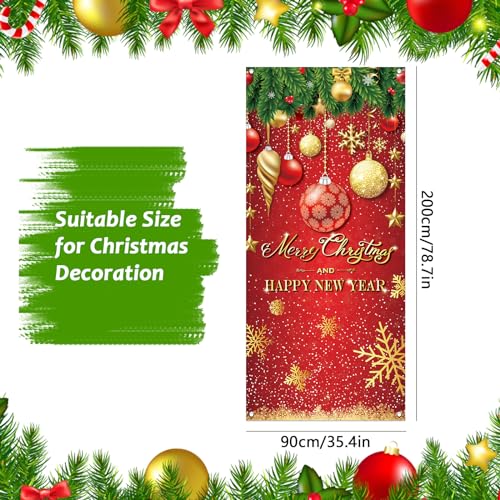 Christmas Door Cover Decoration Merry Christmas Tree Ornament Ball Photography Backdrop Xmas Outdoor Sign for Home Wall Outdoor Indoor Holiday Party (Red Gold) - color: Red Gold