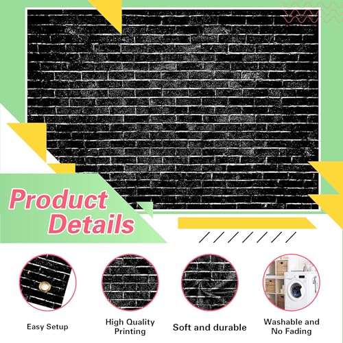 Brick Wall Backdrop Black 8x6 FT Photo Fabric Backdrop Podcast Photography Background Birthday Party Wedding Baby Shower Decorations Photo Booth Prop - color: Black, size: 8x6 FT