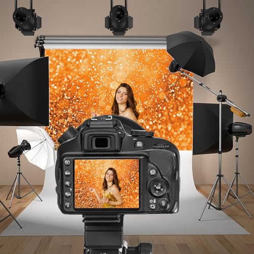 12x10ft Orange Glitters Backdrop Dreamy Warm Light Spot Sparkles Photography Background Wallpaper Decor Thanksgiving Baby Shower Birthday Party for New Baby Kids Portrait Studio Props - size: 12x10ft