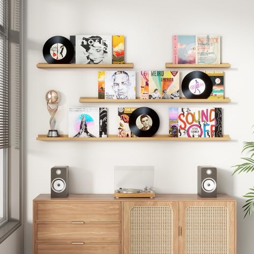 FLYJOE Picture Ledge Shelf, Floating Shelves Set of 2, 24 Inches Nursery Book Shelves for Toys Storage, Kids Bookshelf Wall Mounted for Living Room Bedroom Decor Books Photo Frames, Natural Oak - color: Natural Oak, size: 24'', Set of 2