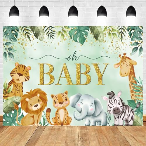 5x3ft Oh Baby Safari Animals Backdrop Jungle Themed Baby Shower Party Decoration Lion Tiger Giraffe Elephant Photography Background for Gender Reveal Neutral Kids Birthday Party Supplies - color: Color 5, size: 5x3ft