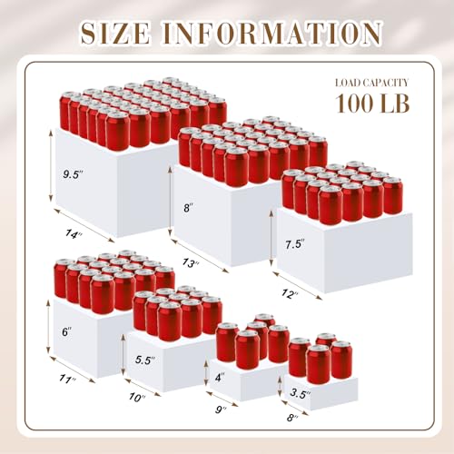 Leinuosen 7 Pcs Extra Large Buffet Risers Set 8" to 14" Acrylic Display Box Square Catering Dessert Table Riser Food Display Decorative Stand with Hollow Bottom for Catering Supplies(White) - color: White, size: 8" to 14", style: Square