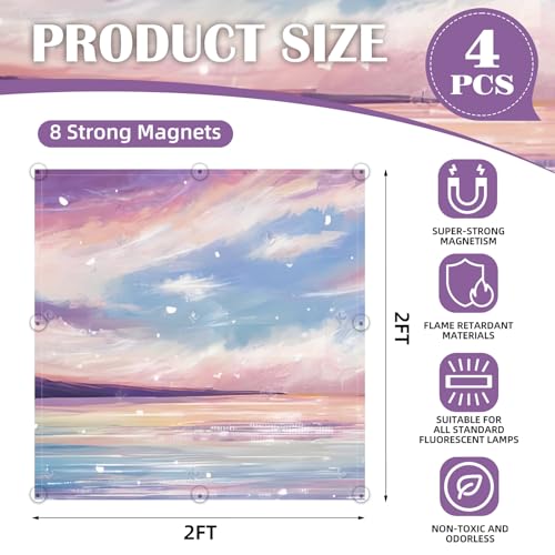ANGSYLTH 2 x 2 Feet Fluorescent Light Covers - 4 Pcs Covers for Ceiling Lights, Magnetic Light Filters for Classroom, Office, Hospitals, Home (Sunset Glow) - color: Sunset glow