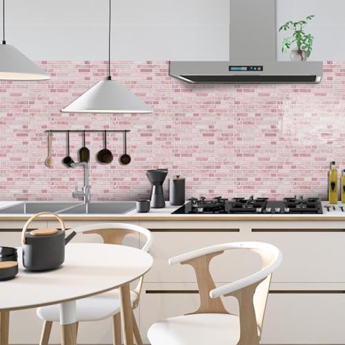 VICCI 12-Sheet Peel & Stick Tile Backsplash 12" x 12", Stick-On Wall Tiles for Kitchen, Bathroom & Laundry Room (Pink Marble Style) - color: Spt-106, size: 12 x 12 inch (Marble style)