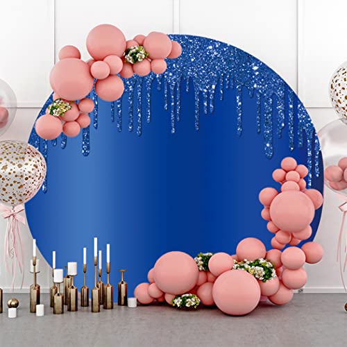 Yeele 7.5x7.5ft Royal Blue Glitter Round Backdrop Luxury Sparkling Sequins Polyester Photography Background for Wedding Reception Baby Shower Birthday Party Supplies Decor Photo Video Shoot Props - color: Royal Blue, size: 7.5x7.5ft-Diameter