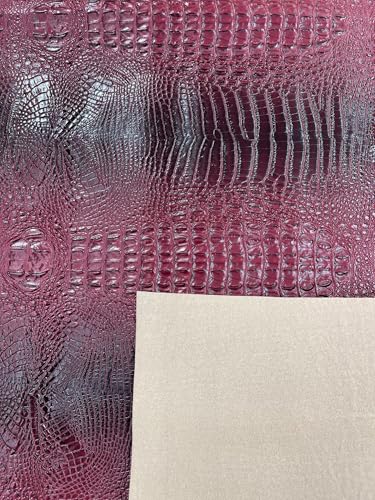54” Wide Gator Two Tone Fake Leather Upholstery, 3-D Crocodile Skin Texture Faux Leather PVC Vinyl Fabric Sold by The Yard. (Burgundy) - color: Burgundy