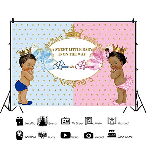Haoyiyi 5x3ft Baby Shower Backdrop Prince Or Princess Sweet Pink Baby Blue Ballons Gliter Royal Gold Dots Photography Background Gender Reveal Party Newborn Announce Portrait Photo Studio Props