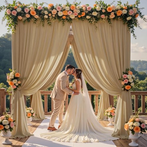 10ft×12ft Wrinkle Free Champagne Backdrop Curtain for Wedding Parties, 2 Panels 5×12ft Long Silky Polyester Fabric Backdrop Drapes Photo Back Drop Curtains for Birthday Photography Background Cloth - color: Beige, size: 12ft Long_2 Panels