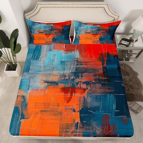 Erosebridal Gradient Tie Dye Sheet Set Full Size,Graffiti Ink Art Bed Sheets for Kids Child,Abstract Oil Painting Fitted Sheet Exotic Contemporary Decor Flat Sheet Boho Room Decor,Red Brown Blue - color: Multi 21, size: Full