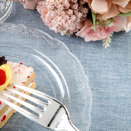U-QE 60 Pieces Clear Plastic Plates - 7.5 Inch Clear Disposable Plates - Plastic Appetizer Plates - Premium Hard Dessert Plates - Party Supplies for Birthdays, Celebrations, Wedding and Events - color: 10Inch-60pcs-Lace