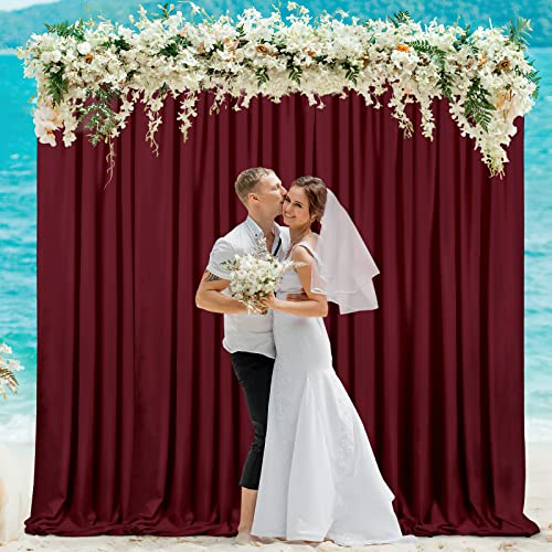 Burgundy Backdrop Curtains Photo Booth Background 2 Panels 5ft x 10ft Polyester Fabric Drapes for Wedding Party Anniversary Ceremony Decorations - color: Burgundy, size: 2 Panels 5ft X 10ft