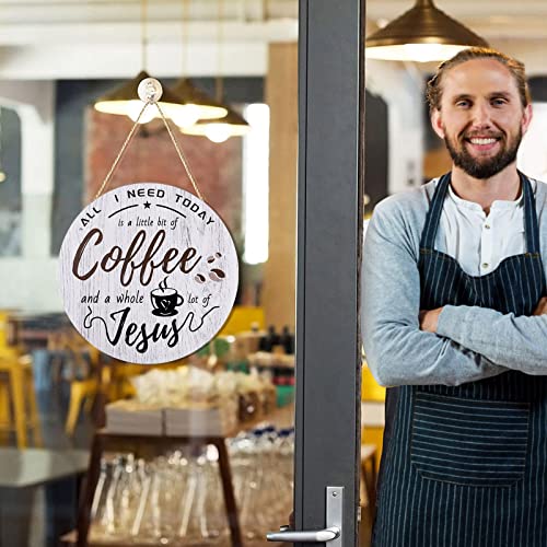 HMASYO Rustic Wood Coffee Bar Sign, 'A Little Coffee & Jesus', For Home, Office, Cafe, 12'' x 12'' - color: Coffee & Jesus-Rustic