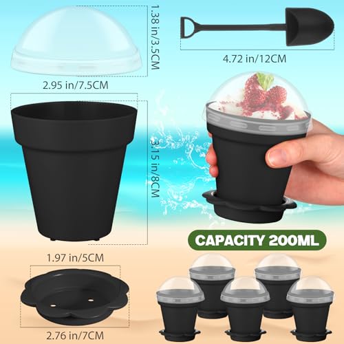 Honeydak 25 Pack Flowerpot Dessert Cup Plastic Cake Cups with Lid Shovel Spoon Mini Flower Pot Dessert Cups Ice Cream Yogurt Cupcake Holder Containers for Birthday Party Supplies DIY Baking (Black) - color: Black