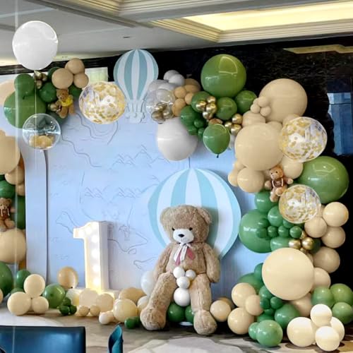 MEBAY Green White Sand Balloon Arch Kit, 141Pcs Avocado Green Sand White Boho Sandy Brown and White Balloons for Baby Shower Bridal Shower Birthday Party - color: 141-sand White
