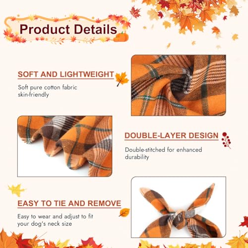 Vivifying Hollaween Dog Bandanas, 2 Pack Cotton Triangle Fall & Thanksgiving Plaid Pet Scarves for Small Dogs & Cats, Double-Layer Reversible Autumn Dog Bibs for Daily Wear (S, Yellow & Orange) - color: Yellow & Orange, size: Small