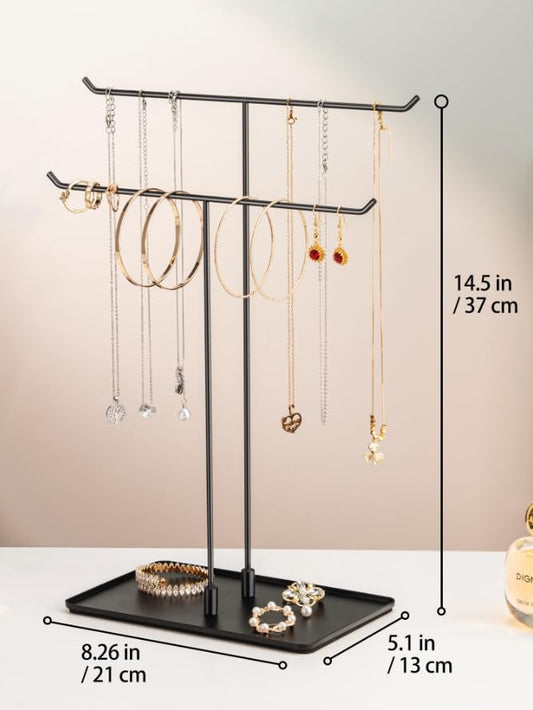 bussdis Necklace Holder Jewelry Stand Organizer for Necklaces and Bracelets, Metal Display Stand, Gift for Women, Ideal for Home, Bedroom, or Vanity, Black - color: Black