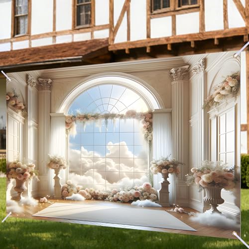 Nuxovilar Elegant Floral Window Wedding Backdrop Polyester 90.55x70.86 Inches Photo Backdrop for Photography Wedding Ceremony High-End Event Decor - color: KK00372