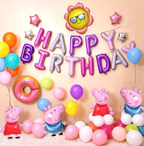 KALOR Purple and Pink Happy Birthday Balloons Kit with 16 Inch Mylar Foil Letters Balloon and Star Balloons for Birthday Party Decorations Photo Booth Backdrop - color: Purple Pink Star