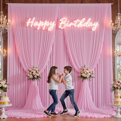 20ft×12ft Wrinkle Free Pink Backdrop Curtain for Wedding Parties, 4 Panels 5×12ft Long Silky Polyester Backdrop Drapes Baby Pink Photo Back Drop Cloth for Birthday Photography Background Cloth - color: Pink, size: 12ft Long_4 Panels