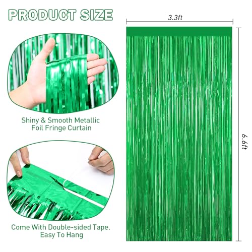 Green Tinsel Backdrop Foil Fringe Curtains - 2 Packs Door Streamers Backdrop for Birthday Door Decorations, Party Supplies for Bachelorette, Graduation, Christmas, Disco Decor - color: Green