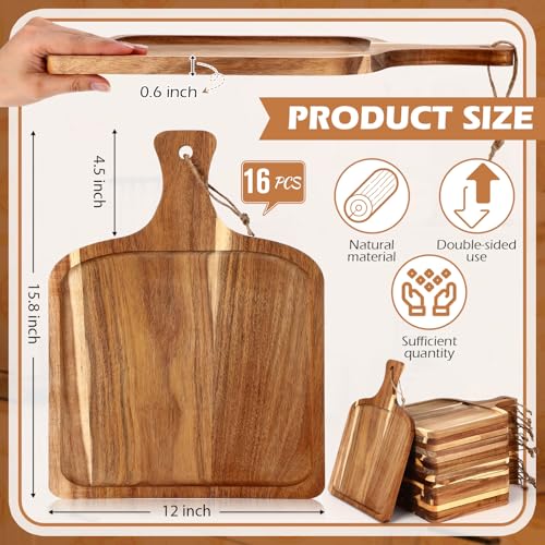 Tanlade 16 Pcs Acacia Wood Cutting Board with Handle Chopping Boards Decorative Charcuterie Platter Pizza Bread Cheese Fruit Serving Tray for Kitchen Counter Table Christmas Decorate (15.8 x 12 Inch) - size: 15.8 x 12 Inch