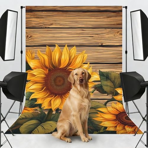 Paint Wooden Board Sunflower Backdrop Background for Photography 5x7ft Photobooth Professional Photo Backdrop Curtains Video Photography Studio Photo Backgrounds Banner Booth Background Screen Parties - color: Paint Wooden Board Sunflower
