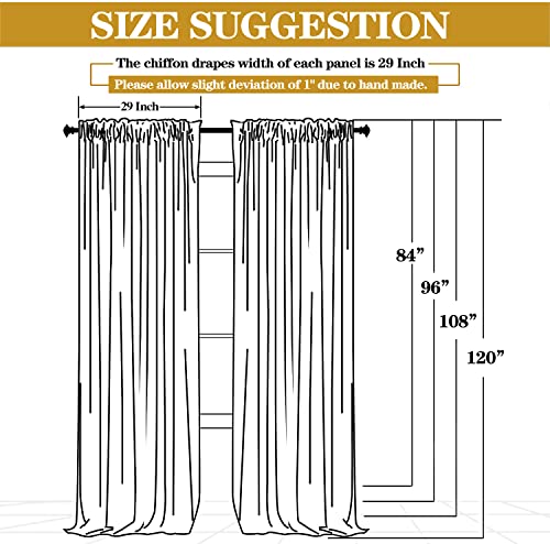 DUOBAO Ivory Sheer Chiffon Backdrop Curtains 108"" Long | 2 Panels | Perfect for Wedding Ceremonies, Beach Parties, Home Decor, and Events | Cream Drapes - color: Ivory, size: 29"W x 108"L (Pack of 2)