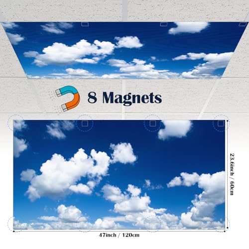 6 Pcs Fluorescent Light Covers for Ceiling Lights with 48 Magnets Decorative Magnetic Light Filters for Classroom Office Kitchen Decoration(Blue Sky) - color: Blue Sky