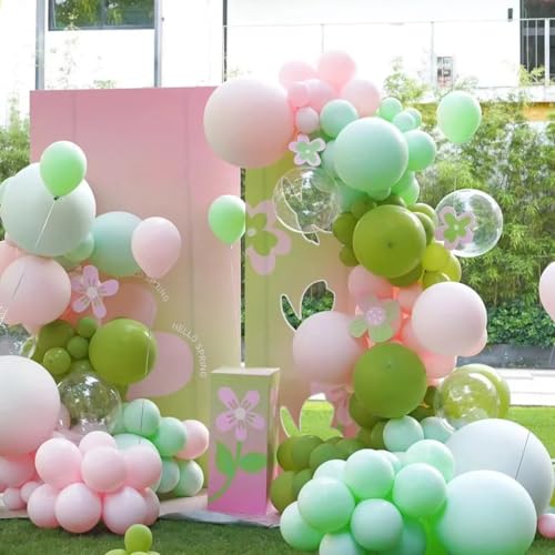 MEBAY Sage Green Pink Gold Balloon Arch Kit, 141Pcs Sage Green Pastel Pink Chrome Gold Sand White Latex Balloons for Birthday Wedding Baby Shower Gender Reveal Anniversary - color: 141-sage Green