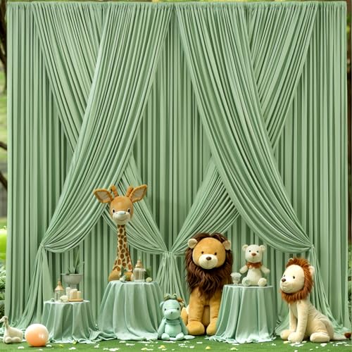 20ft x 10ft Sage Green Backdrop Curtains Panels for Party Wrinkle Free Fabric Backdrop Drapes Decorations Cloth for Wedding Baby Shower Photography Engagement Party Gender Reveal Background Curtain - color: Sage Green, size: W5' x H10'(4 panels)