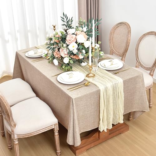 Fitable Faux Linen Tablecloths for Rectangle Tables: Water & Stain Resistant Farmhouse Table Cloth, Washable Burlap Textured Table Covers for Kitchen Dining Party(2 Pack, 60x120 Inch, Beige) - color: Beige, size: 60x120 In, 2 Pack