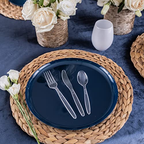 PARTY BARGAINS Disposable Cutlery Set 1440-Piece – Sapphire Settings Clear Plastic Forks Spoons Knives – Heavy-Duty Utensils for Parties Catering Weddings & Events – BPA Free - color: A Sapphire, size: 1440 Pieces