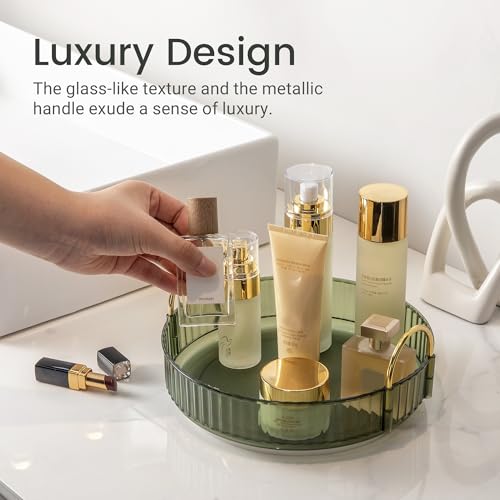 Rotating Makeup Organizer for Vanity, Skincare Make Up Organizers for Bathroom Counter, Clear Perfume Dresser Cosmetic Storage Display Case Holder 360 Spinning,1 Tier, Green - color: Gem Green, size: Standard-1 Tier