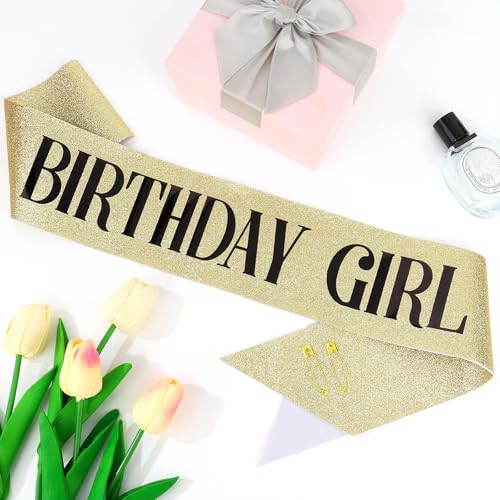 CIEHER Gold Birthday Sash - 'It's My Birthday' Sash for Women & Girls - Glitter Fabric - Perfect for Parties & Photos - color: Gold