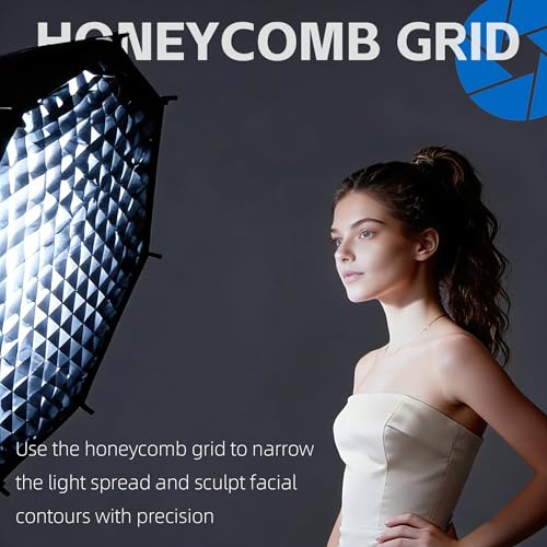 23.6"/60cm Octagonal Softbox, Quick Release Bowens Mount Softbox with Honeycomb Grid & Diffusers, Portable Deep Parabolic Light Modifier for Godox Aputure Amaran COB Video Light Studio Portrait - size: 23.6 in