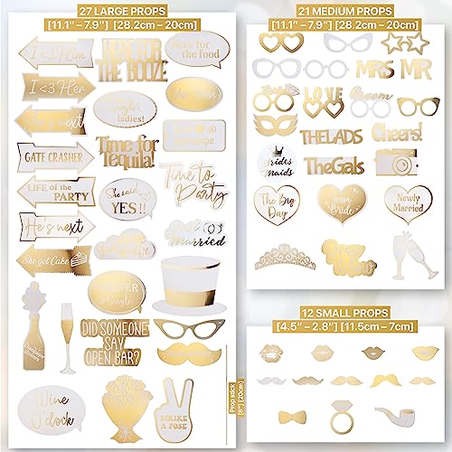 SOUL SHIFT 60PCs Fully Assembled Wedding Photo Booth Props - Prop Stand - Gold Signs - Elegant Wedding & Reception Party Supplies- Funny Wedding Props -Gold Foil Print โ Bridal PhotoBooth