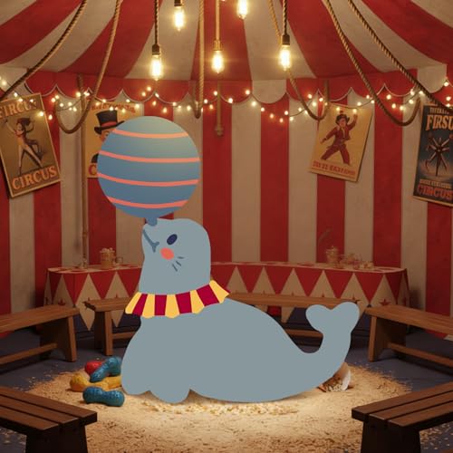 Colingmill Carnival Circus Party Decoration 3ft Circus Theme Birthday Party Supplies Seal Show Cardboard Cutout Standup Photo Booth Backdrop Props Life Size for Birthday Carnival Game Weddings Events - style: Seal Show