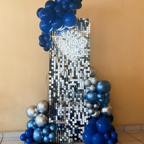 Blue Silver Balloons Set, 12 Inch Blue and Silver Balloons Dark Navy and Confetti Party Latex Balloon, Macaron Metallic Baby Blue Mixed Balloon for Birthday Graduation Baby Shower Wedding Retirement - color: Blue Silver
