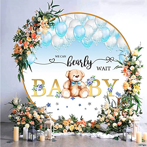 Boy Baby Shower Round Backdrop Cover 7.5x7.5ft Polyester We Can Bearly Wait Baby Photo Background Blue Balloons Newborn Announce Pregnancy Party Decorations Supplies Cake Table Portrait Props - color: Blue01, size: 7.5x7.5ft-Diameter