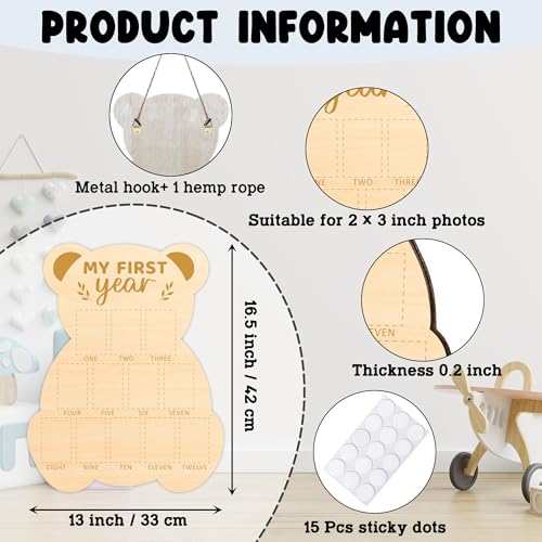 Bear My First Year Photo Board, Bear Baby Milestone Signs for Boys Girls Nursery Decor, 12 Month Pictures for Baby First Year, Picture Board for 2x3 Photos, Best Babies Keepsake Gifts-A26 - color: Bear 1