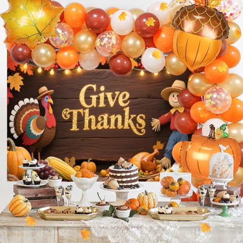 Thanksgiving 7x5ft Glitter Rustic Wood Fall Leaves Happy Thanksgiving Backdrops for Photoshoot Banner Festive Harvest Give Thanks Decorations Background Friendsgiving Photo Booth Props - color: Gold, size: 7x5ft
