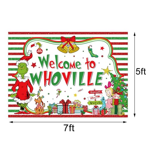Sunwer Welcome Xmas Photo Booth Backdrop Green Christmas Winter Holiday Party Decorations Home Indoor Outdoor Wall Hanging Banner (White-A, 7×5ft) - size: 7×5ft