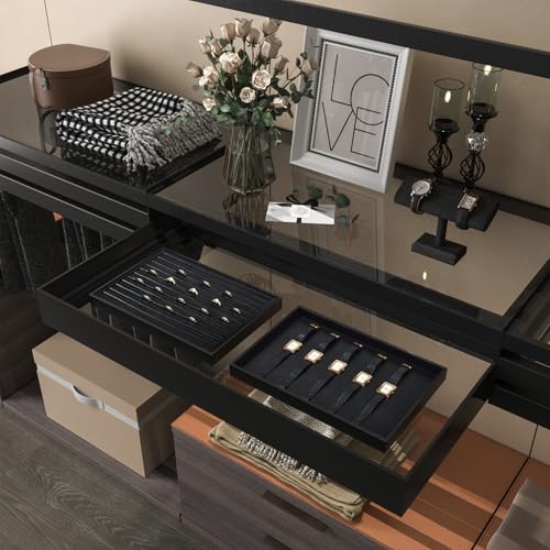 11 Slots PU Leather Jewelry Tray, Ring Display Tray, Earring Display Tray for Rings Earrings Coins Storage Display (Black) - color: Black, size: 11 Slot