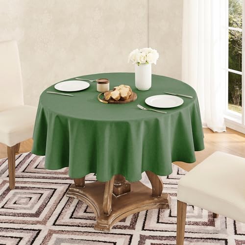 Veblandy Tablecloth Linen Textured Waterproof & Stain Resistant Table Cloth Wrinkle Free Decorative Fabric Farmhouse Table Cover for Dining/Party/Buffet/Wedding, 60 x 60 Inch, Green - color: Green, size: 60" (Round)