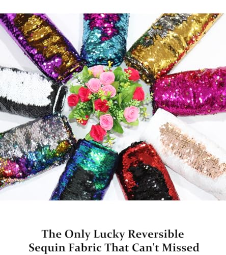 DUOBAO Reversible Sequin Fabric by The Yard Green to Black Flip Sequins Mermaid Reversible Two Color Change Sewing Sequence Fabrics for DIY - color: Green to Black, size: 1 Yard