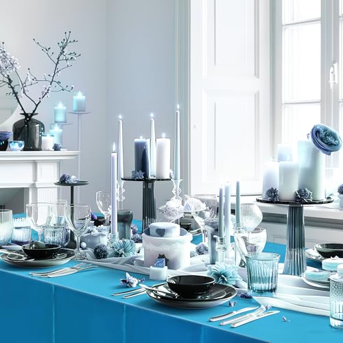 Just Shimmer 2 Pcs Lake Blue Foil Tablecloth 54 * 72inch Plastic Wedding Birthday Winter Party Turquoise Table Cloths Disposable Waterproof Aqua Table Cover for Graduation Anniversary Party Supplies - color: Lake Blue