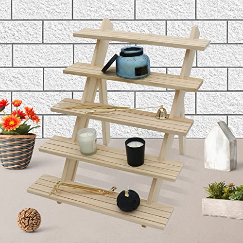 101pcs 5-Tier Wood Earring Display Stand, Retail Display Riser Earring, Ring Holder Stand, Removable Countertop Small Merchandise Display Stand with 100 Pcs Earring Card (Wood color) - color: Wood