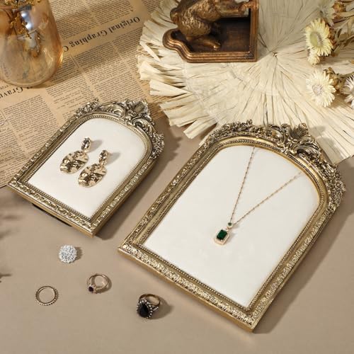 2pcs Gold Resin Jewelry Display Stand,Vintage Jewelry Holder Photo Frame Earring Holder,Velvet Necklace Tray Resin Jewelry Photography Props or Jewelry and Collectibles