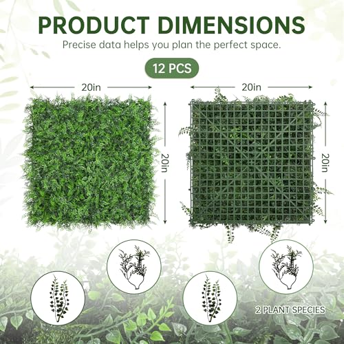 Artificial Green Wall Panels: 20"x20"(12pcs) Boxwood Hedge Green Wall Decor Backdrop, UV-Anti Faux Greenery Plant Wall for Privacy Fence Screen Outdoor Indoor Wedding,Backyard, Garden Home Decor - size: 20"x20" 12P