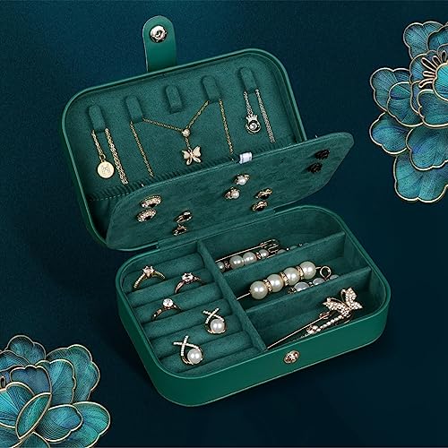 Hatori Travel Jewelry Box, PU Leather Small Jewelry Organizer for Women Girls, Portable Mini Travel Case Display Storage Holder Boxes for Stud Earrings, Rings, Necklaces, Bracelets (Ink Green) - color: Ink Green